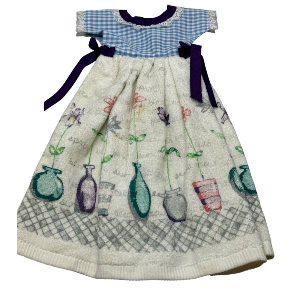 Decorative Kitchen Hand Towel Dress With Floral Print & Gingham Top white READ